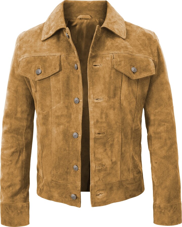 Fashion_First Mens Brown Suede Leather Biker Jacket Western Cowboy ...