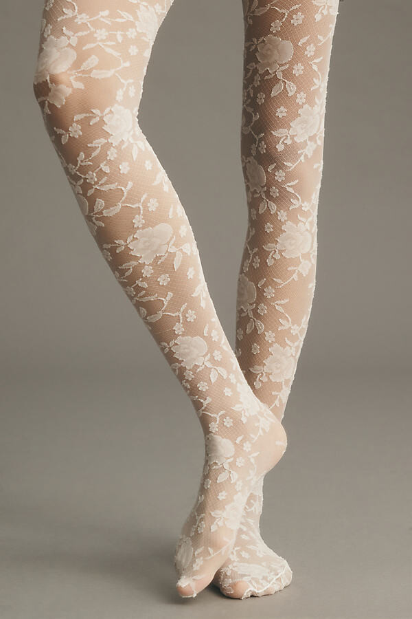 By Anthropologie Lace Rosette Tulle Tights - ShopStyle Hosiery