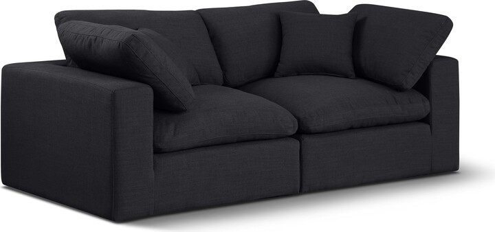 Meridian Furniture 187Black-S80 Comfy Collection Modern | Contemporary Upholstered Modular Sofa with Black Linen Textured Fabric Upholstery