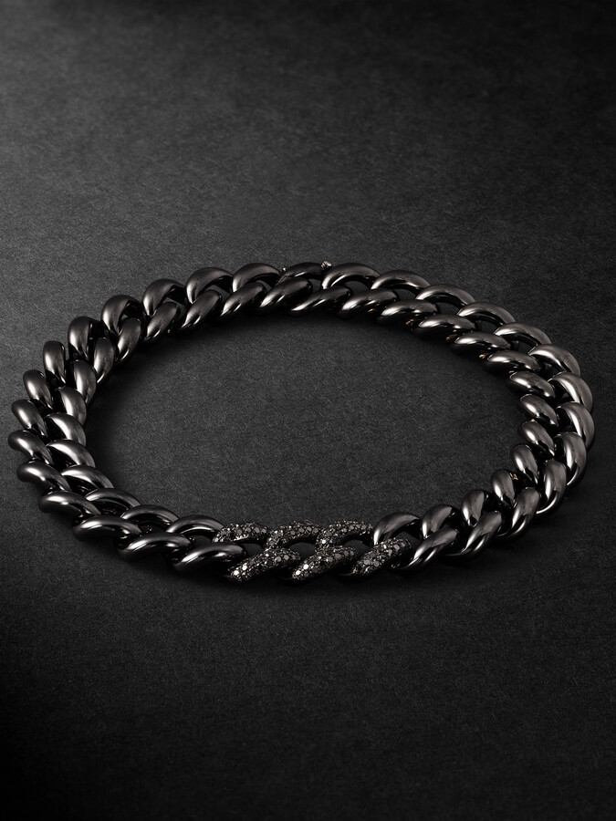 18-Karat Blackened Gold, Ceramic and Diamond Bracelet