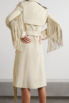 Thumbnail for your product : Michael Kors Collection Double-breasted Fringed Suede Trench Coat - Off-white