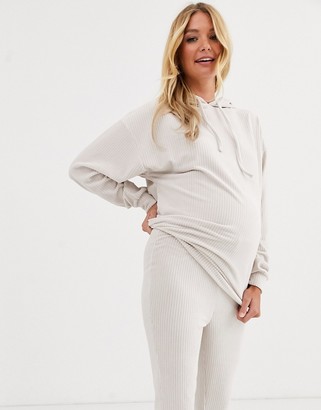 ASOS DESIGN Maternity lounge ribbed velour drop armhole hoodie & legging set