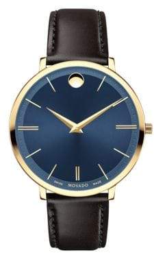 Movado Ultra Slim Goldtone Stainless Steel and Leather Strap Watch
