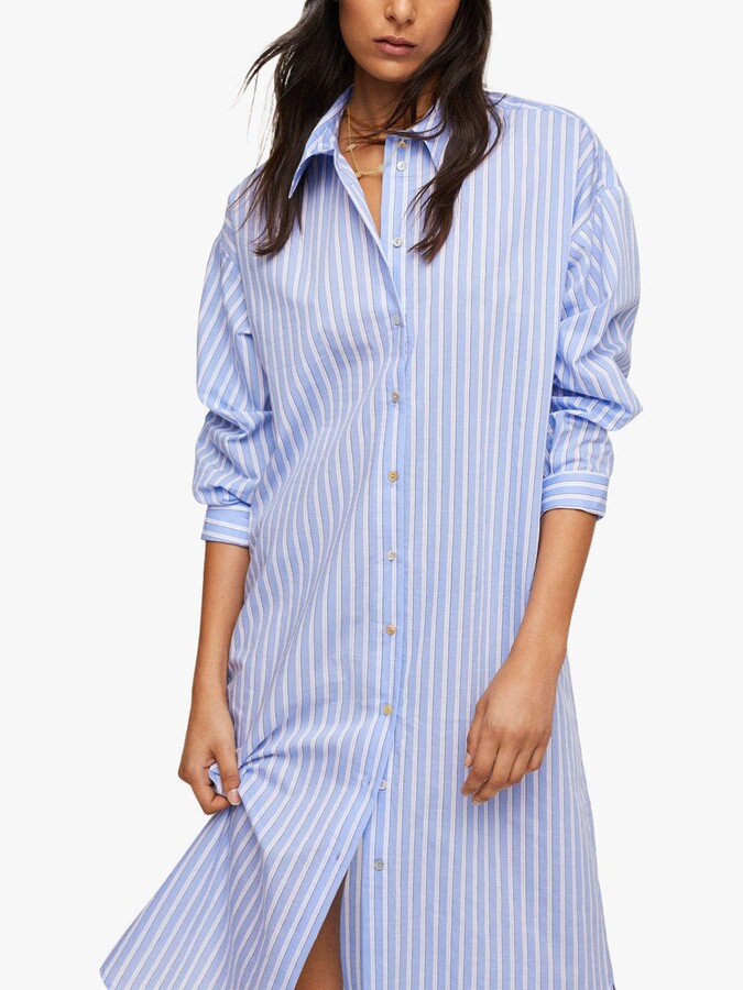 MANGO Striped Cotton Midi Shirt Dress, Blue - ShopStyle