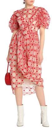 Simone Rocha Draped Embroidered Cotton-Blend Tulle Midi Dress