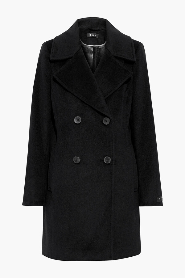 dkny black wool blend coat