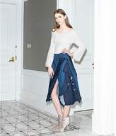 Thumbnail for your product : N12H - Ruffled Contrast Tone Denim Skirt