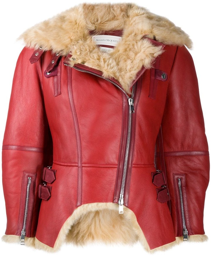 Alexander McQueen Shearling Lined Asymmetric Leather Jacket - ShopStyle ...