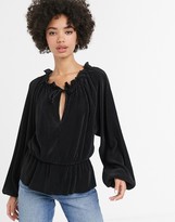 Thumbnail for your product : Monki plisse peplum blouse in black