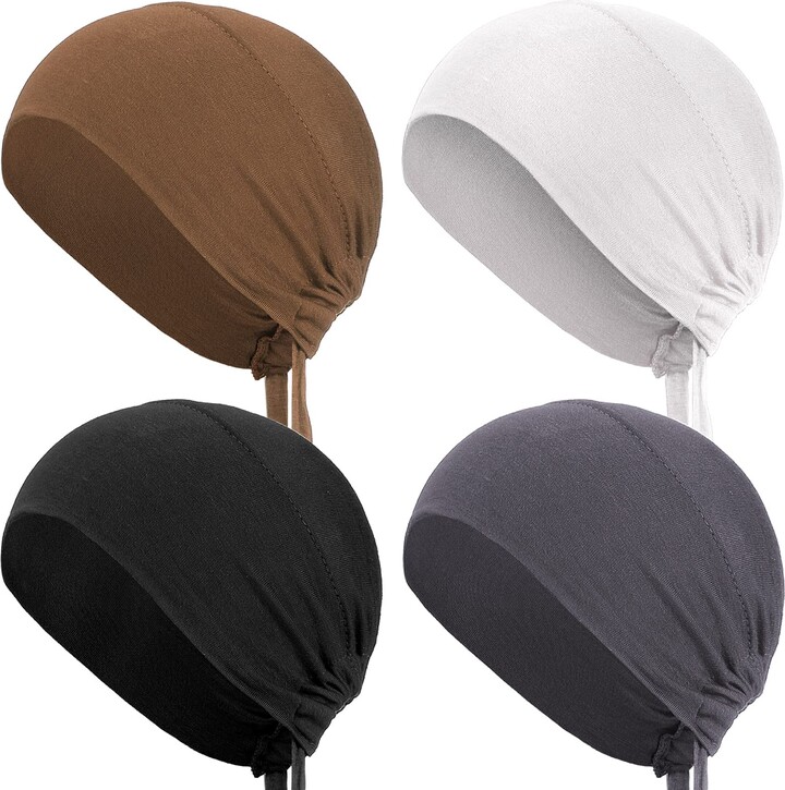 4 Pieces Slouchy Beanie Hat Baggy Skull Sleep Cap Stretch Knit Sleeping Hat Headwear Head Wrap Cap for Men Women 