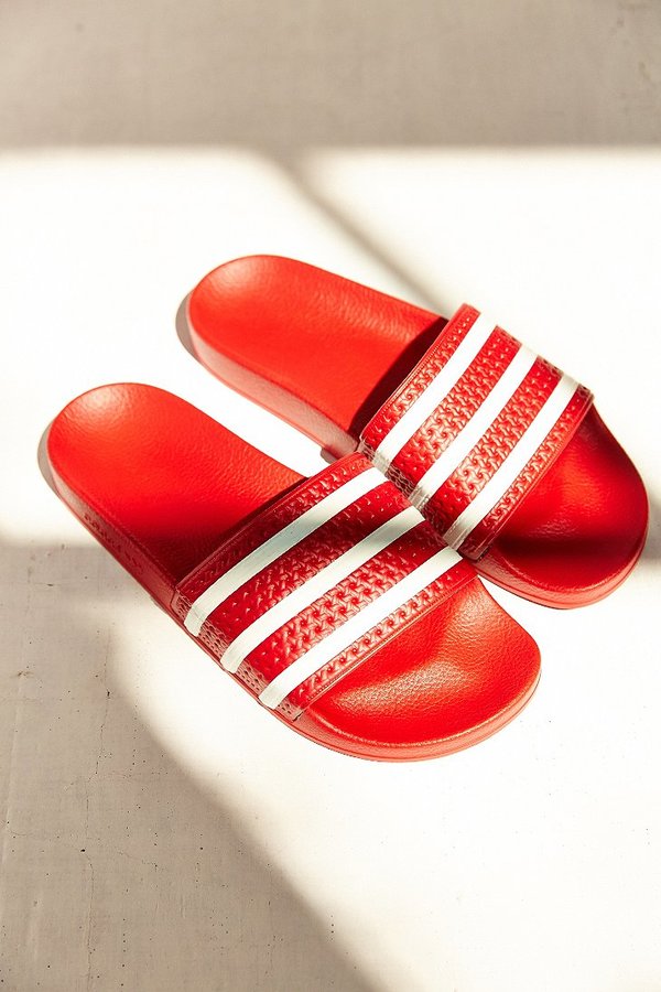 scarlet adidas slides