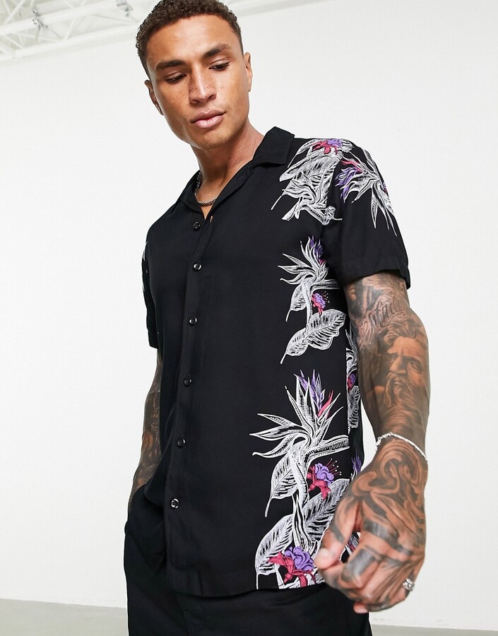 Jack and Jones Originals revere collar shirt with dark floral border print  - ShopStyle