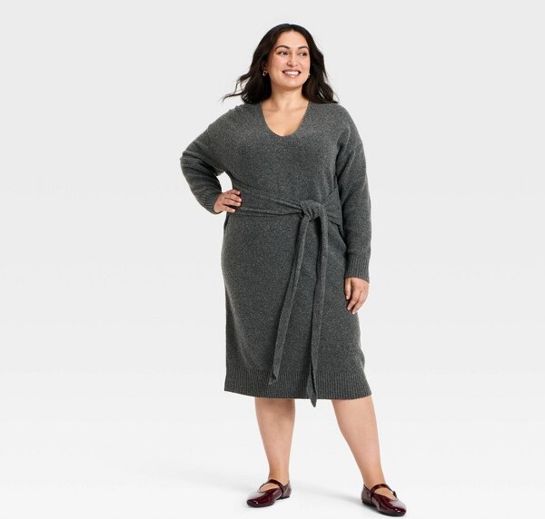 Ava & Viv Women'sLongSleeveMidiSweaterDress-Ava&Viv™CharcoalGray2X