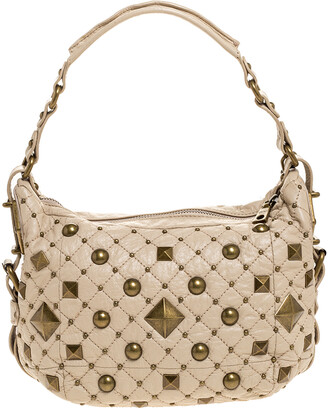 DKNY Beige Quilted Leather Studded Hobo