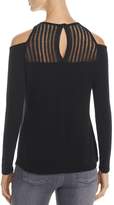 Thumbnail for your product : Red Haute Cold Shoulder Mesh Stripe Top