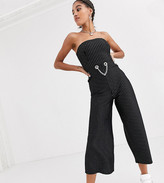 wild honey pinstripe flared dungaree jumpsuit