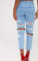 Thumbnail for your product : PrettyLittleThing Light Wash Extreme Distressed Back Straight Leg Jean