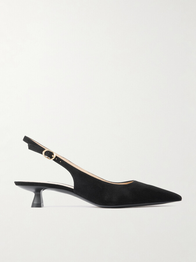 Stuart Weitzman Stuart Sculpt Leather-trimmed Suede Slingback Pumps - Black