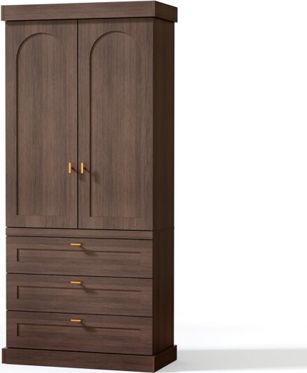 FONTOIDecorativeStorageCabinetswithMultipleOpenShelvesWaterproofSurfaceFarmhouseTallCabinetforLivingRoomBrown31.5\