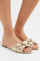 Thumbnail for your product : Tabitha Simmons Cleo Bow-embellished Metallic Leather Slides - Gold