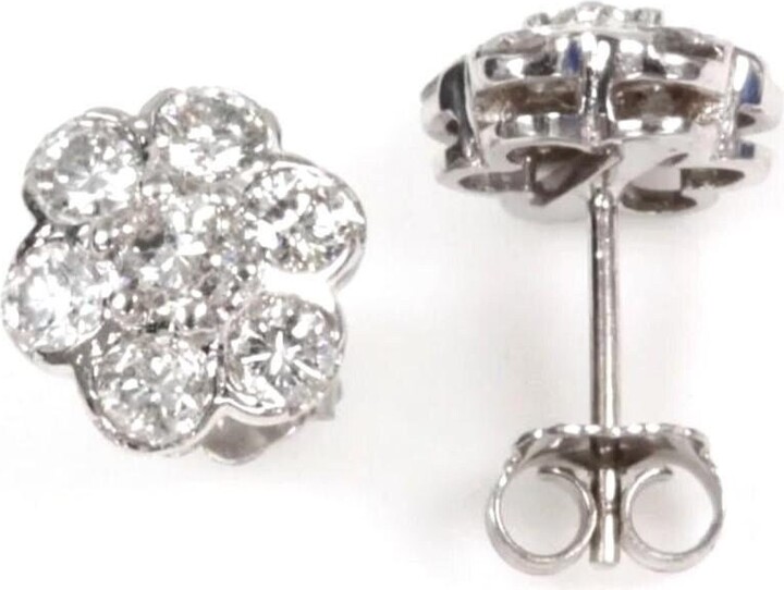 1 Ctw Natural Diamond | G-H, Si Cluster Stud Earrings/Solid 14K 18K Gold Small Flower Studs 8mm 7 Stone Post Anniversary Gift