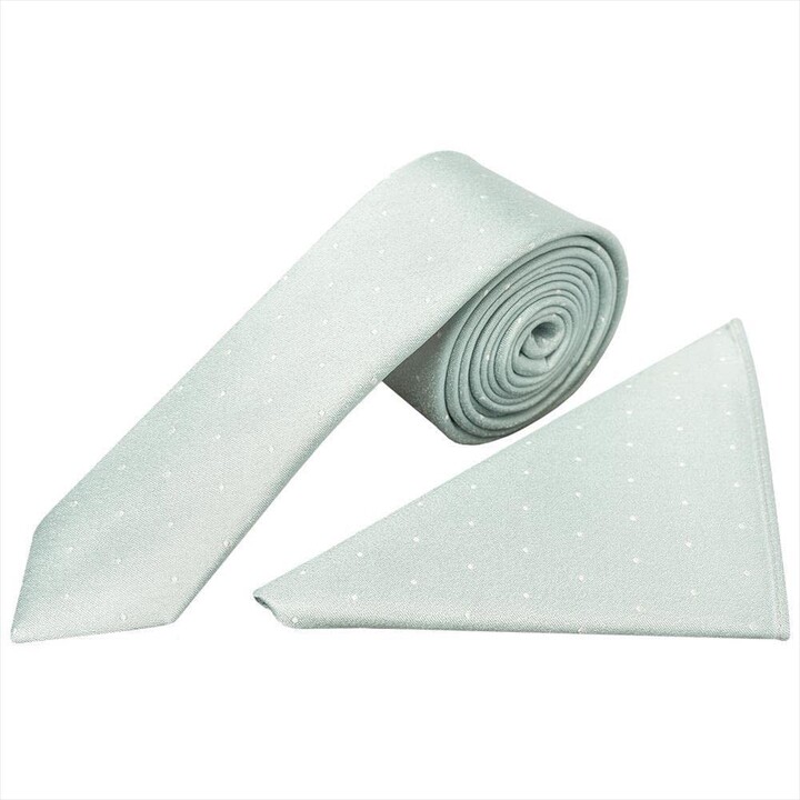 TIES R US Men's Duck Egg with White Spot Silk Skinny Tie and Pocket Square ShopStyle