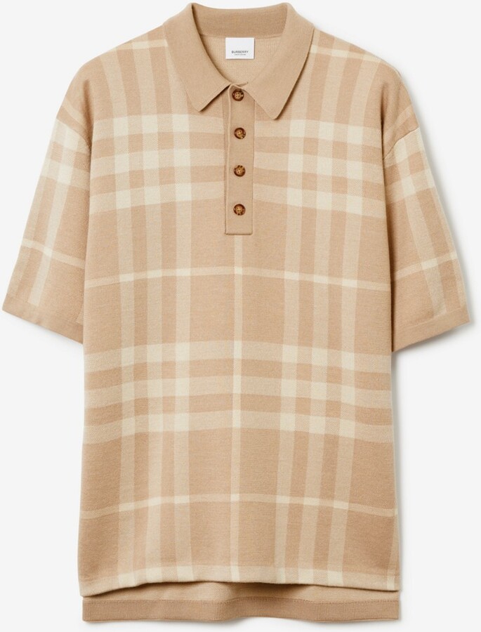 Burberry Check Silk Wool Polo Shirt Size: M - ShopStyle