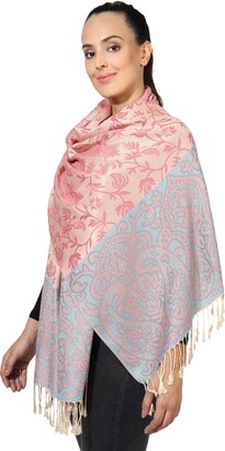 World of Shawls Ladies Floral Paisley Bordered Pashmina Feel Shawl Scarf Wrap Stole Luxuriously Warm Soft and Silky Touch (Turquoise_SN78)