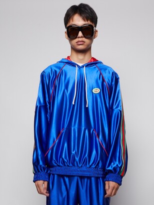 Gucci Shiny Jersey Hooded Sweatshirt With Web Bluette - ShopStyle