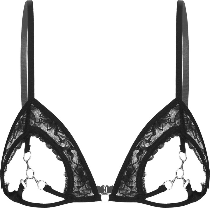 FEESHOW Womens Floral Lace Open Nipple Bra Bare Exposed Breast 1/2 Cups  Wire-Free Triangle Bralette Black 5XL - ShopStyle