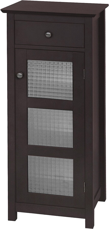 Teamson Home Chesterfield Wooden Floor Cabinet with Waffle Glass Door and Drawer, Espresso