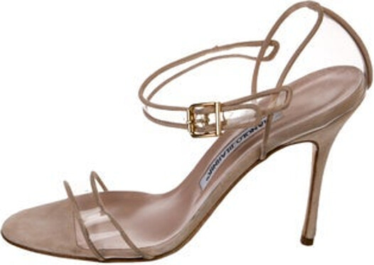 Manolo Blahnik Suede Sandals Neutrals Buckle Closure at Ankles
