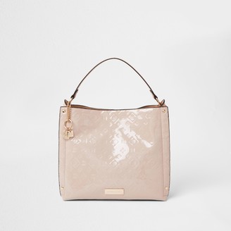 River Island Womens Cream patent embossed slouch bag
