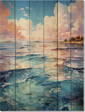 Dovecove Clouds Aqua Mirage On Wood Print