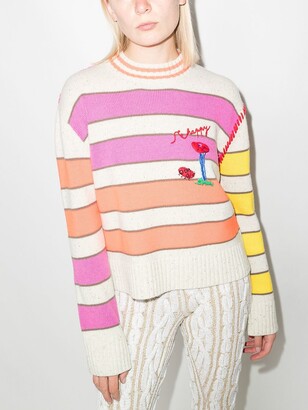 Mira Mikati Embroidered-Mushroom Striped Jumper