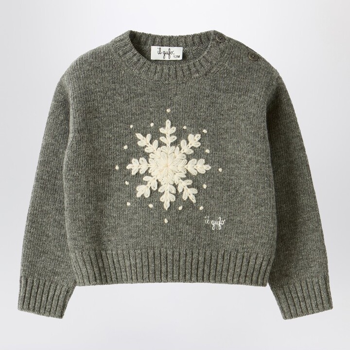 Grey wool sweater with snowflake motif