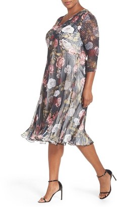 Komarov Plus Size Women's Print Three-Quarter Sleeve Chiffon A-Line Dress