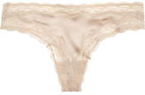 Thumbnail for your product : Stella McCartney Clara Whispering Lace-trimmed Stretch-silk Thong - Pastel pink