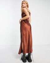 Thumbnail for your product : Bolongaro Trevor Take Me To The Party ruched satin midi dress in brown