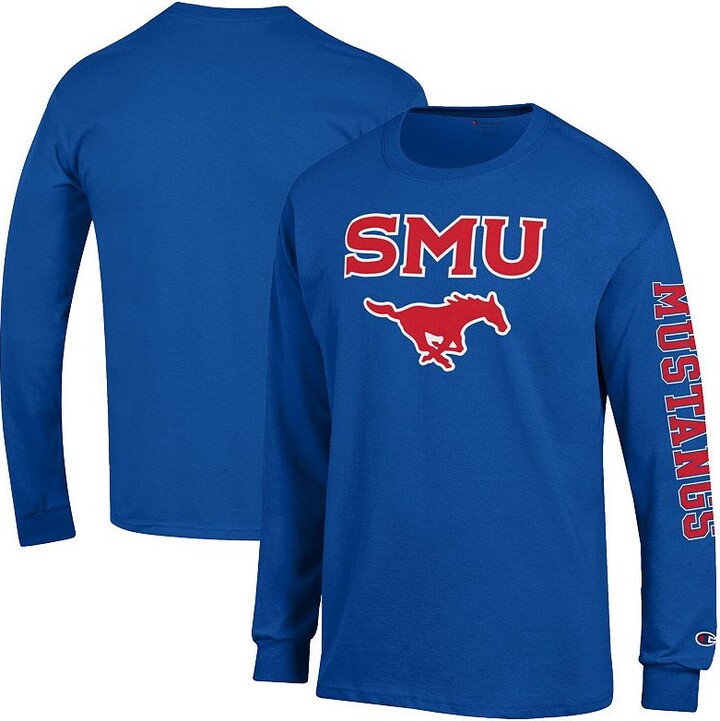 Men's Champion Royal SMU Mustangs Arch Over Logo 2-Hit Long Sleeve T-Shirt