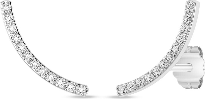 Etsy Alessandra Bettini® Diamond Curved Earrings 0.07Ctw Round Natural Accent Tapered Curve Crawler Stud Earrings in 10K White Gold