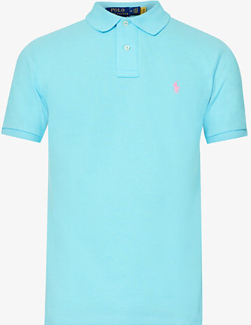 Polo Ralph Lauren Mens French Turquoise Short-Sleeved Logo-Embroidered Slim-Fit Cotton-Piqué Polo Shirt L