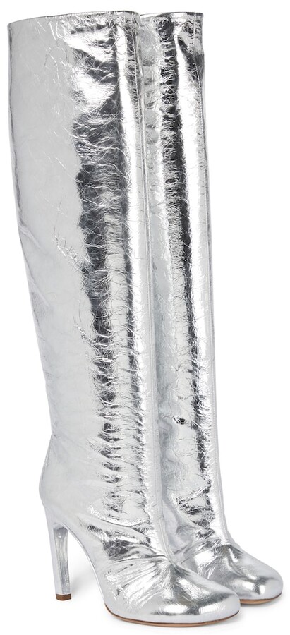 silver high heel boots