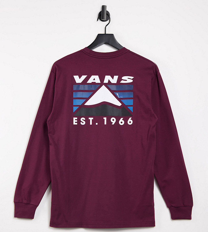 Vans Mountain back print long sleeve t-shirt in burgundy Exclusive at ASOS  - ShopStyle