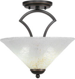 Zilo Semi-Flush 2-Bulbs Shown In Dark Granite Finish With 12" Gold Ice Glass