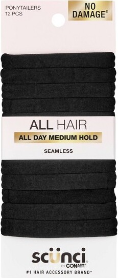Scunci scünciNoDamageSuperComfyHosieryElasticHairTiePonytailers-Black-AllHair-12pcs
