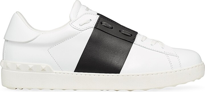 Men's Calfskin Open Sneakers - White Black - Size 9