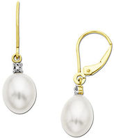 Thumbnail for your product : Lord & Taylor Pearl Drop Earrings with Diamond Accent in 14 Kt. Yellow Gold, .01 ct. t.w. 10MM