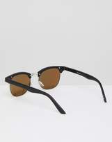 Thumbnail for your product : ASOS Retro Sunglasses In Matte Black With Pink Mirrored Lens