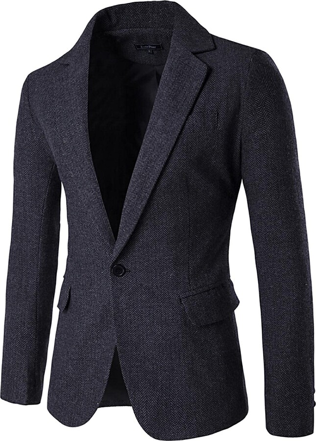 LUCKME Mens Herringbone Blazer Plain Tweed Blazer Jacket Regular Fit